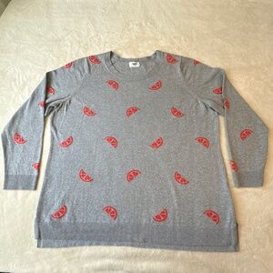 Fruit Print Old Navy Gray Sweater Orange Slice Pattern XXL Crew Pullover Knit